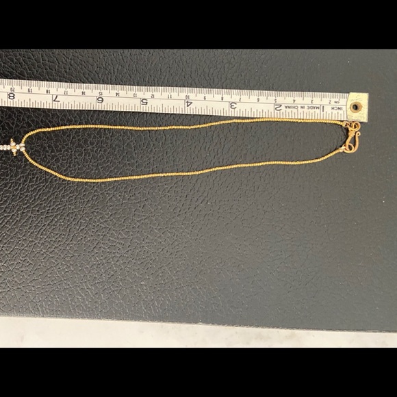 Dainty Gold and Pearl Cross Necklace - Picture 2 of 4